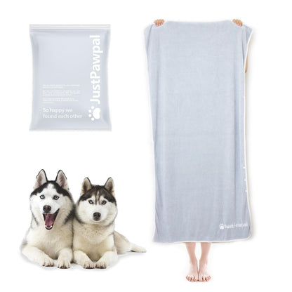 PawPal Supreme Dog Towel - Versatile, Ultra-Absorbent Microfiber Pet Towel with Snaps (Grey 56"x28")